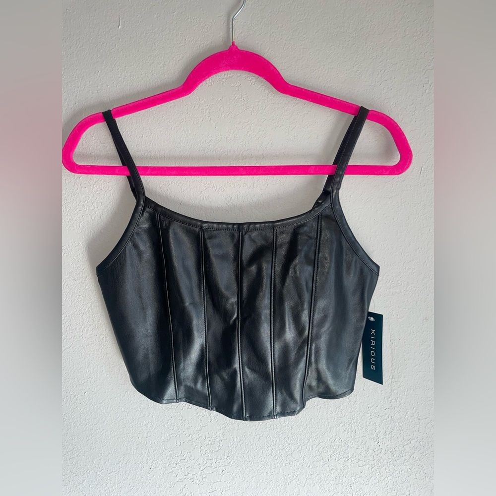 Black pleather faux leather Women Top medium
